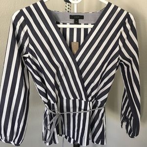 J. Crew striped faux wrap top